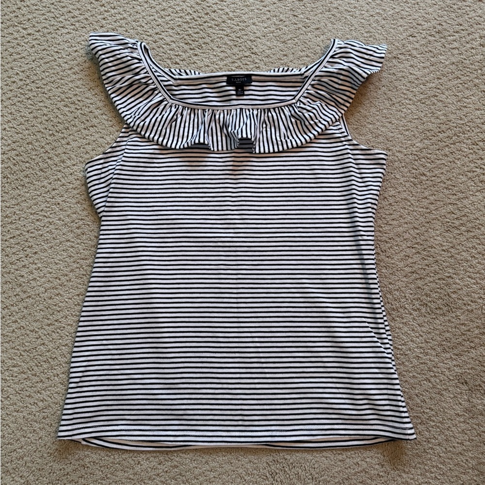 Talbots Black and White Ruffled Sleeveless Tank Top